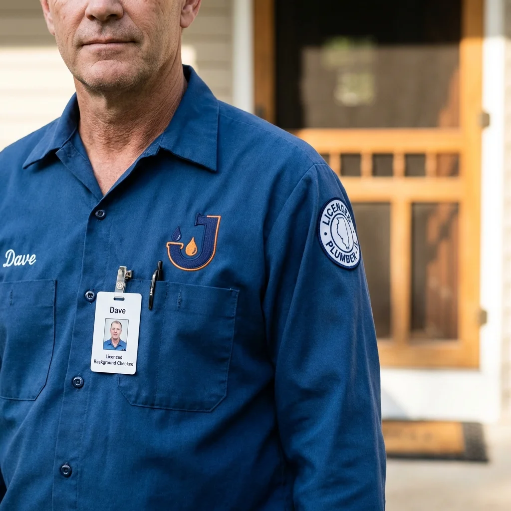 Licensed plumber showing ID badge in DeFuniak Springs, FL
