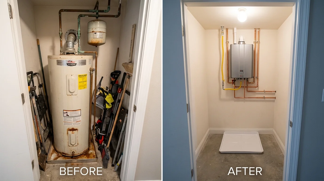 Tank water heater versus wall-mounted tankless unit comparison for DeFuniak Springs, FL homeowners