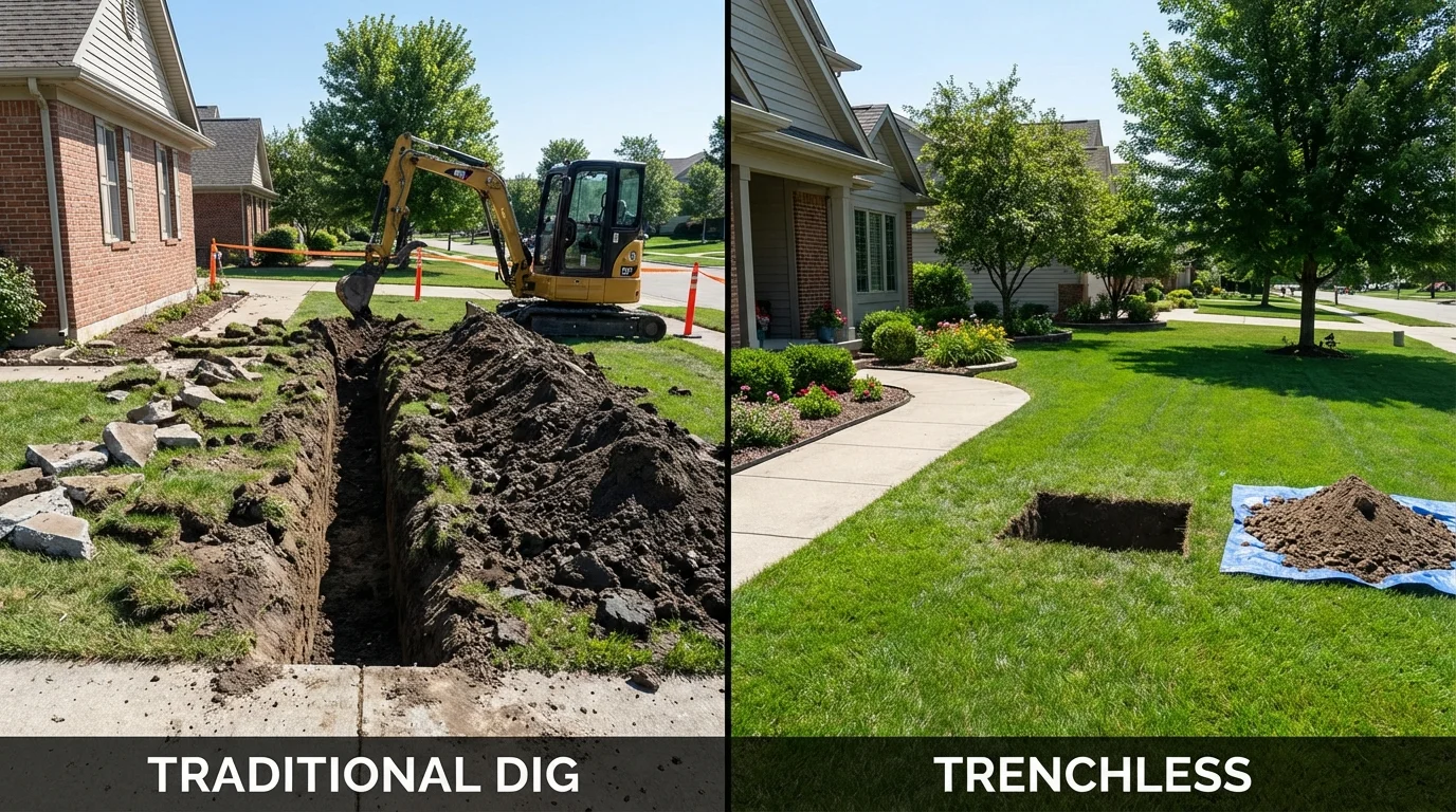 Trenchless sewer repair with minimal yard damage versus traditional excavation in DeFuniak Springs, FL